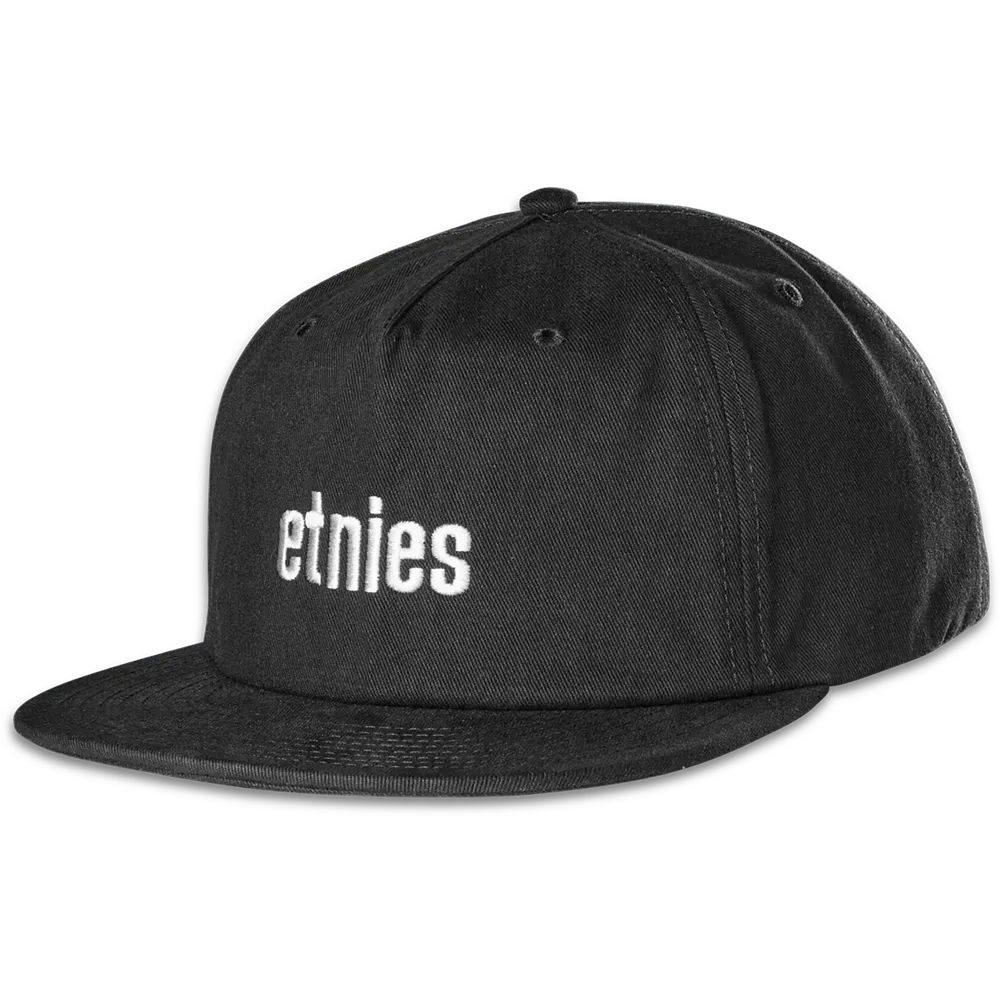 Black Logo Embroidered Snapback Hat | etnies Official US etnies BLACK / OS Skate Original Sustainability Gear 4140001523.001.OS.1ST 7630961809911