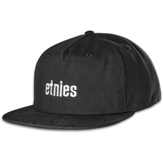 Black Logo Embroidered Snapback Hat | etnies Official US etnies BLACK / OS Skate Original Sustainability Gear 4140001523.001.OS.1ST 7630961809911